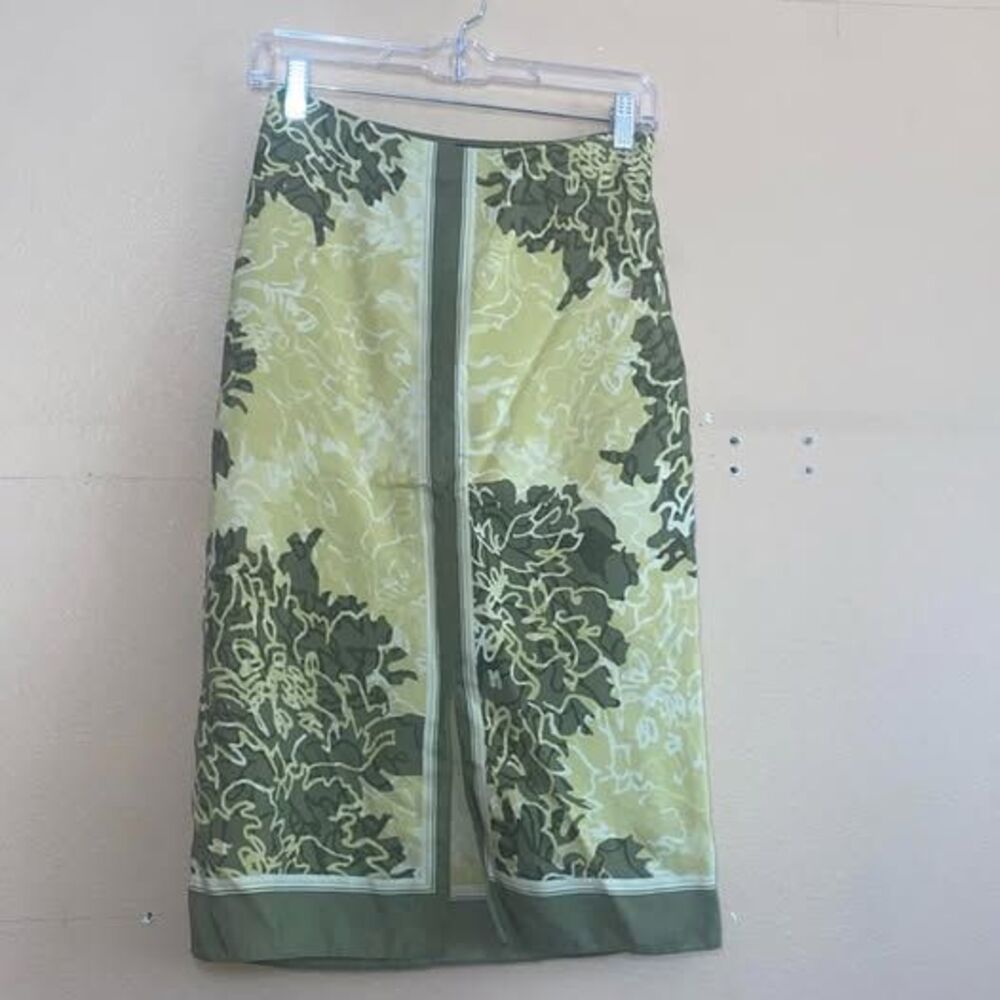 Banana Republic Floral Midi Pencil Skirt Women's Green Cream Y2K Vintage size 2